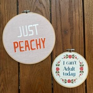 Just Peachy and I Can't Adult Today Embroidery Hoops